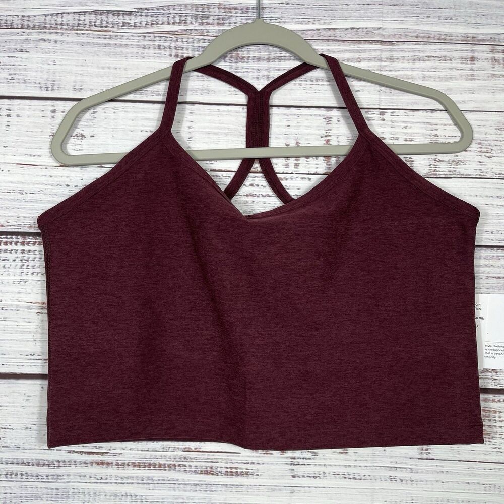 Beyond Yoga Slim Racerback Cropped Tank XXL Burgundy Heather Spacedye Shelf Bra